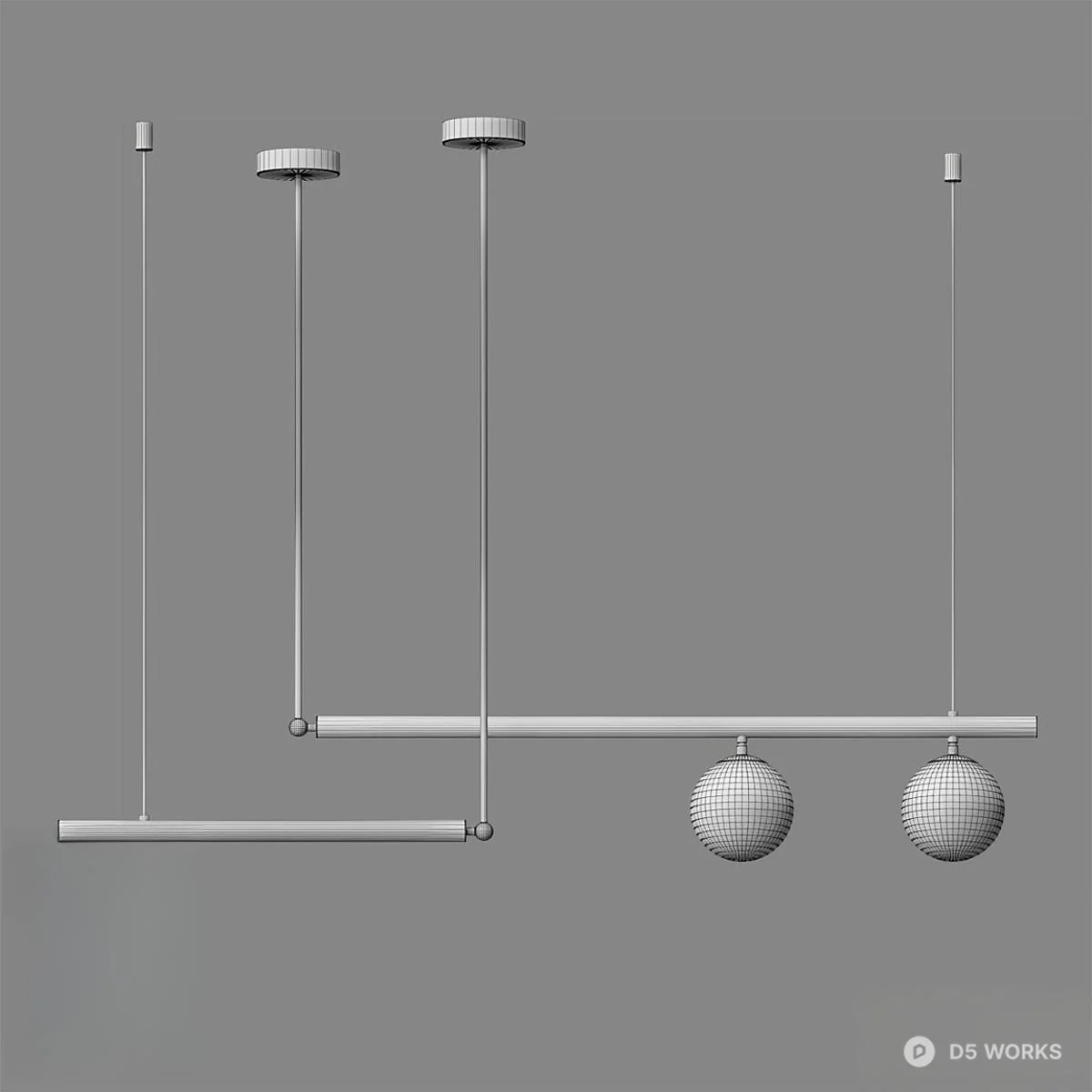 Modern Linear Pendant Light With Glass Globes 3d model thumbnail 2