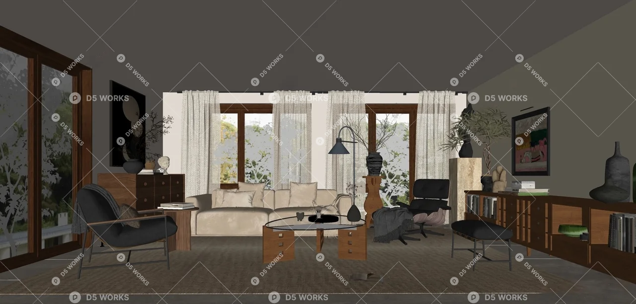 Modern Home Living Room 3d model thumbnail 2