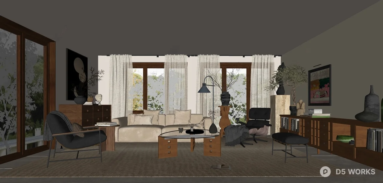 Modern Living Room with Neutral Tones and Natural Light 3d model thumbnail 2