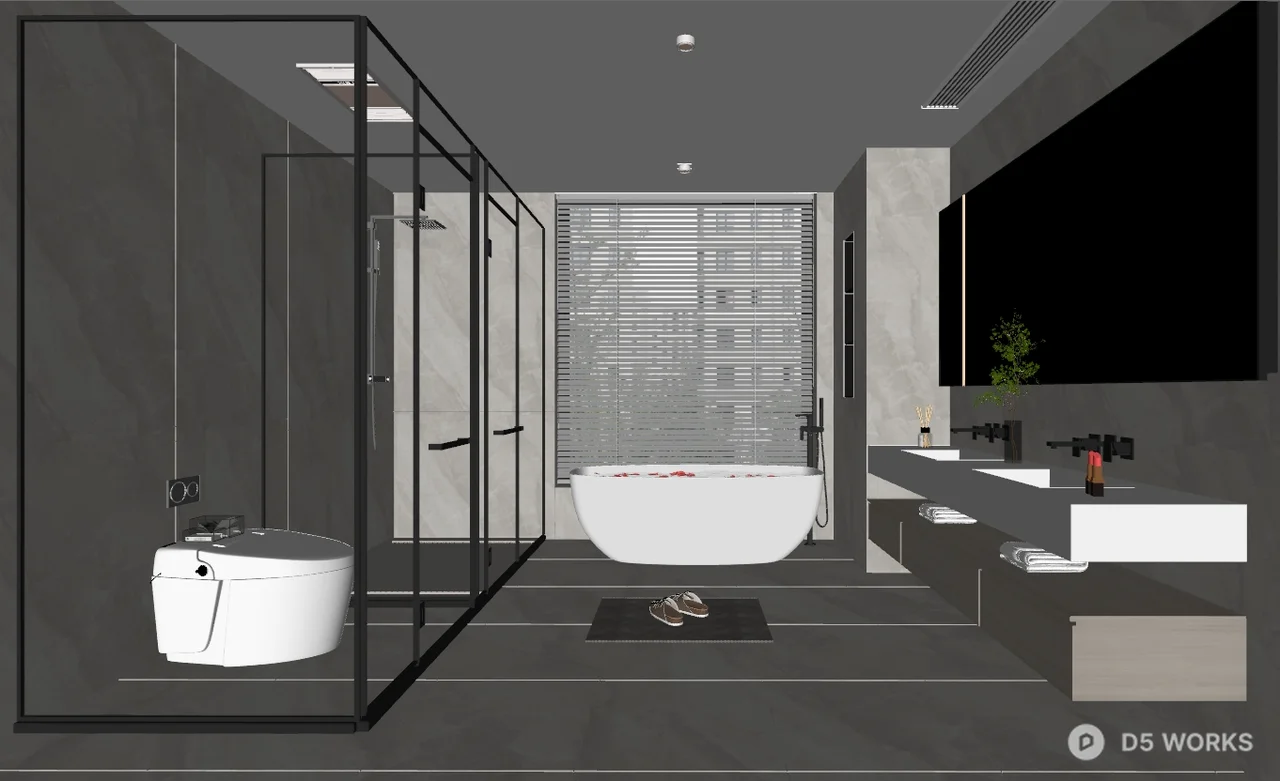 Modern Minimalist Bathroom With Freestanding Bathtub 3d model thumbnail 2