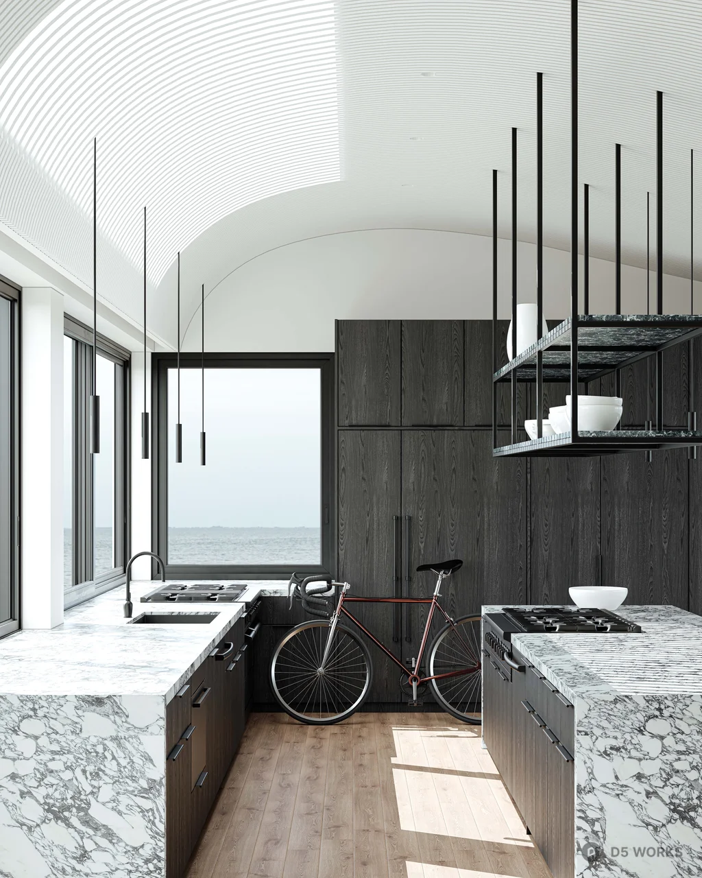 Minimalist Open Kitchen With Seaview 3d model thumbnail 2