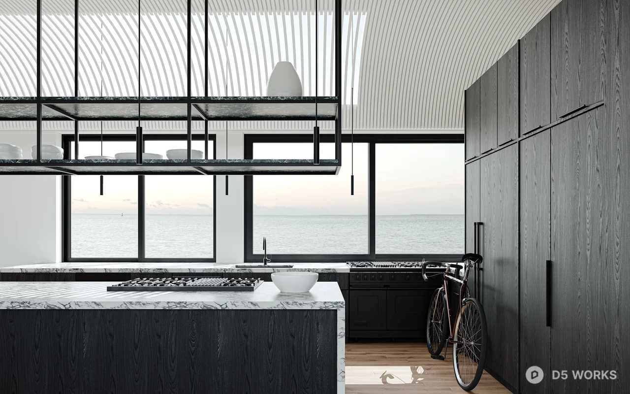 Minimalist Open Kitchen With Seaview 3d model - Image 1