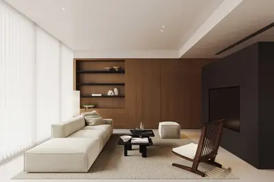 Minimalist Living Room with Wooden Accent Wall 3d model