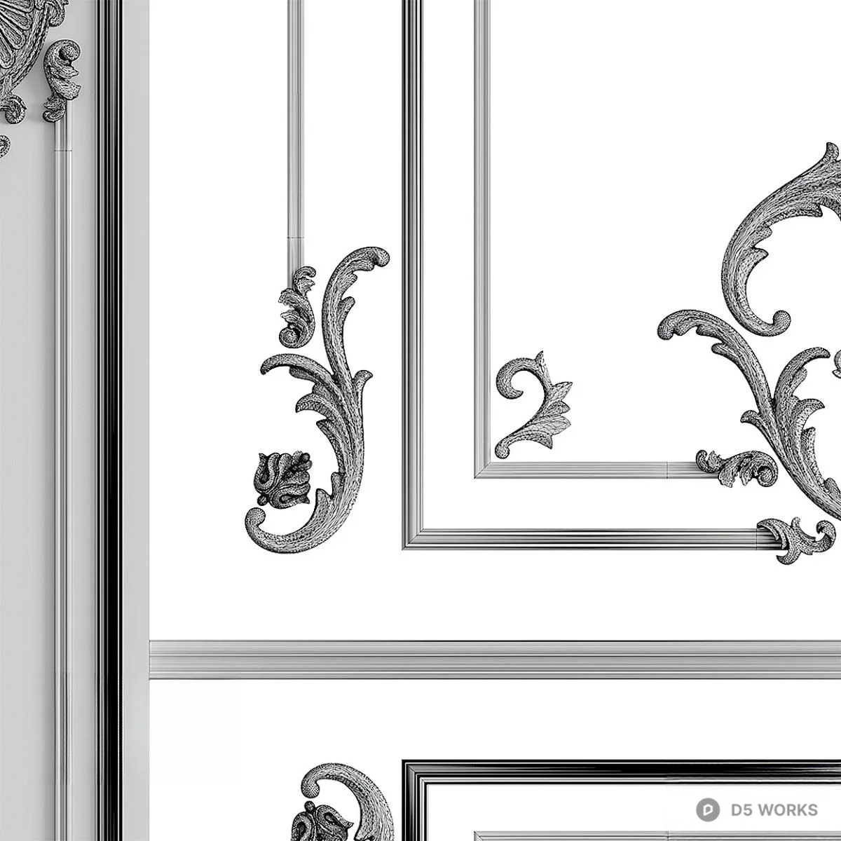 Ornate Wall Panel With Decorative Molding 3d model thumbnail 2