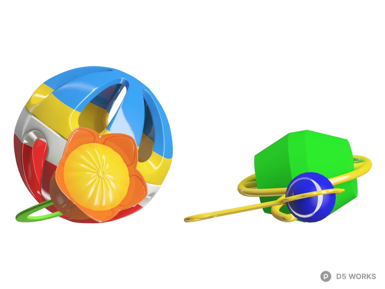 Colorful Baby Rattle Set 3d model thumbnail 2