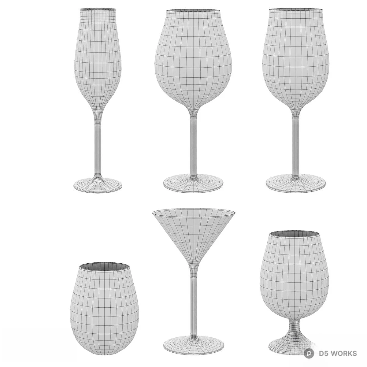 Elegant Glassware Set 3d model thumbnail 2