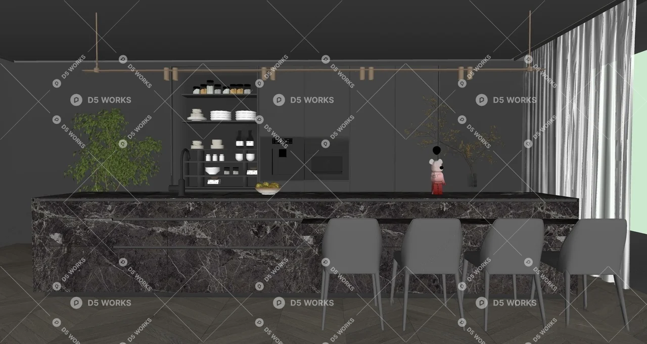 Modern Open Kitchen 3d model thumbnail 2