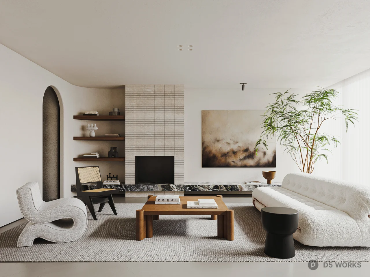 Minimalist Living Room with Sculptural Chair 3d model - Image 1