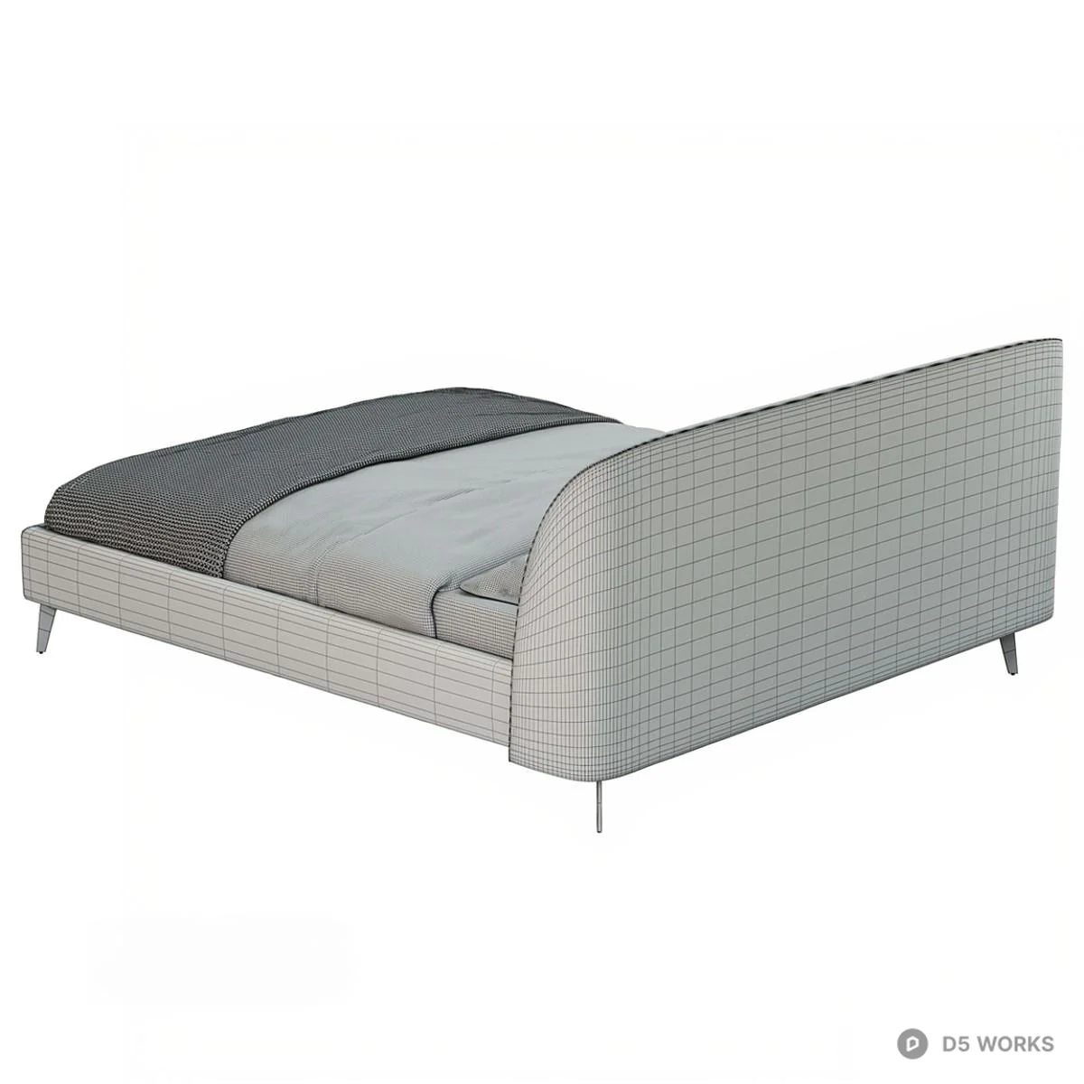 Velvet Upholstered Double Bed 3d model thumbnail 7