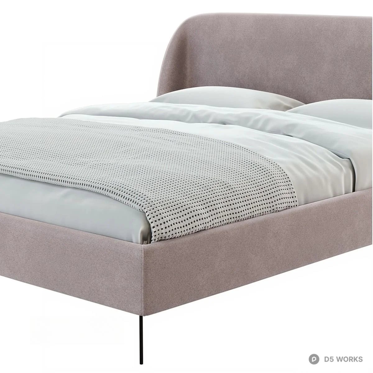 Velvet Upholstered Double Bed 3d model thumbnail 4