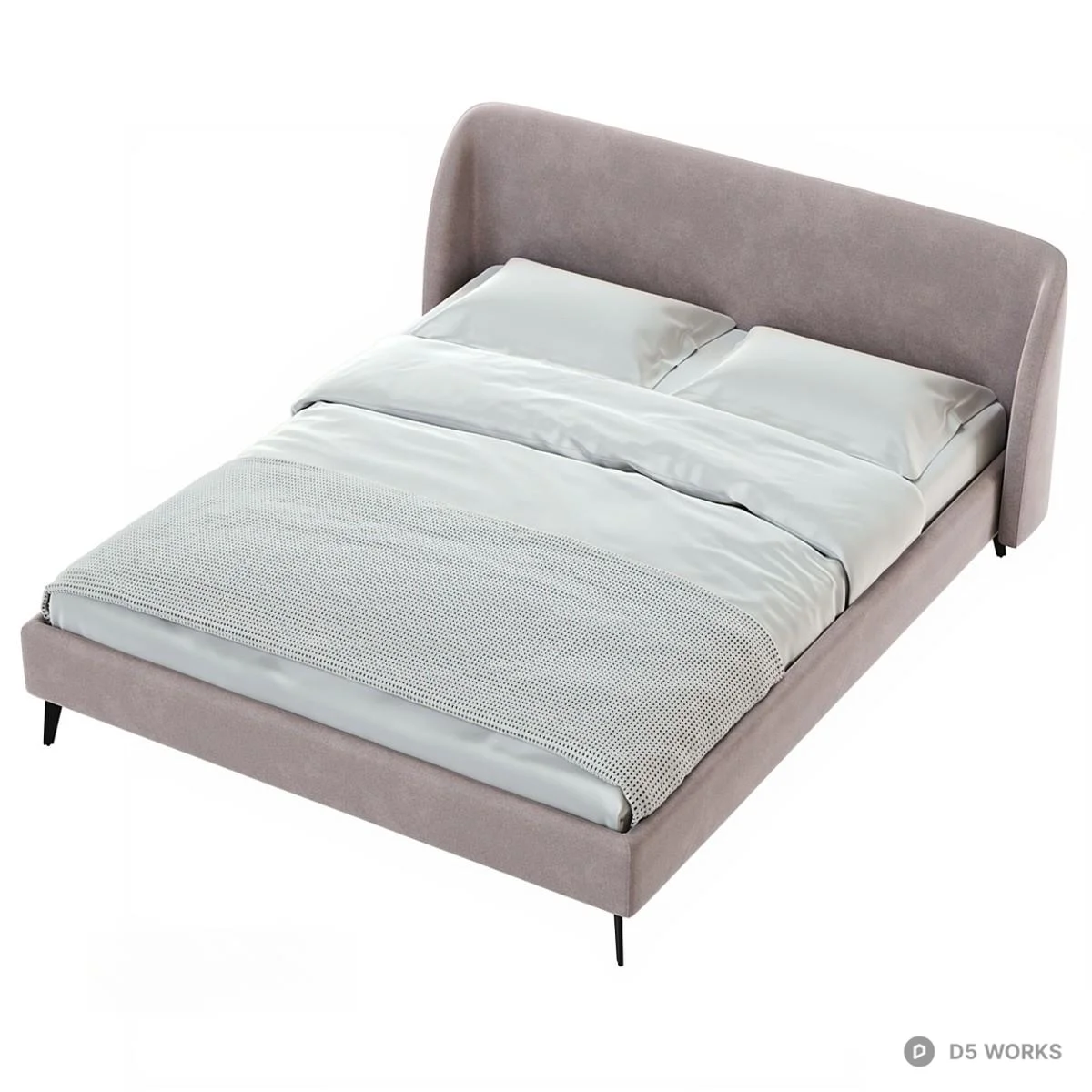 Velvet Upholstered Double Bed 3d model thumbnail 3