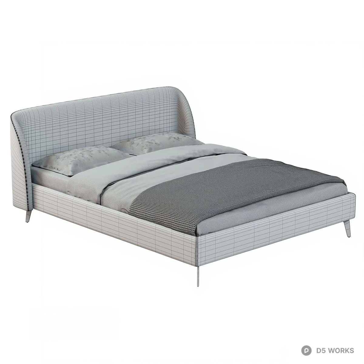 Velvet Upholstered Double Bed 3d model thumbnail 6