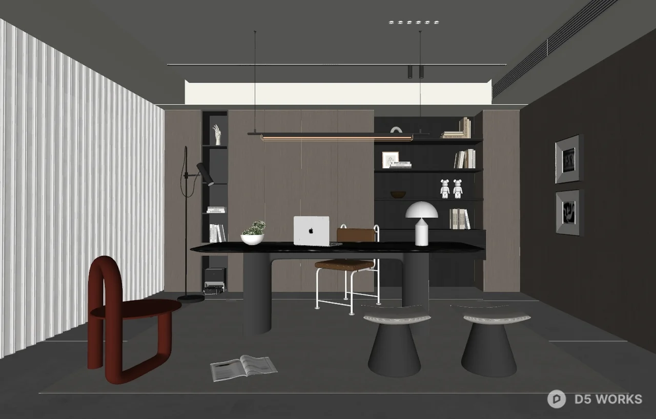 Modern Minimalist Home Office Workspace 3d model thumbnail 2