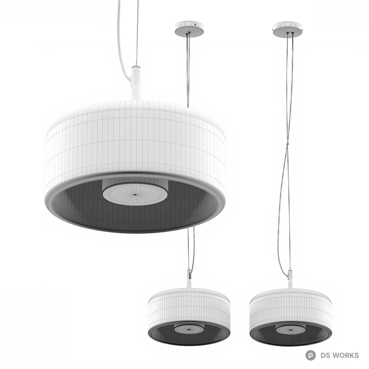 Smoked Glass Drum Pendant Light 3d model thumbnail 2