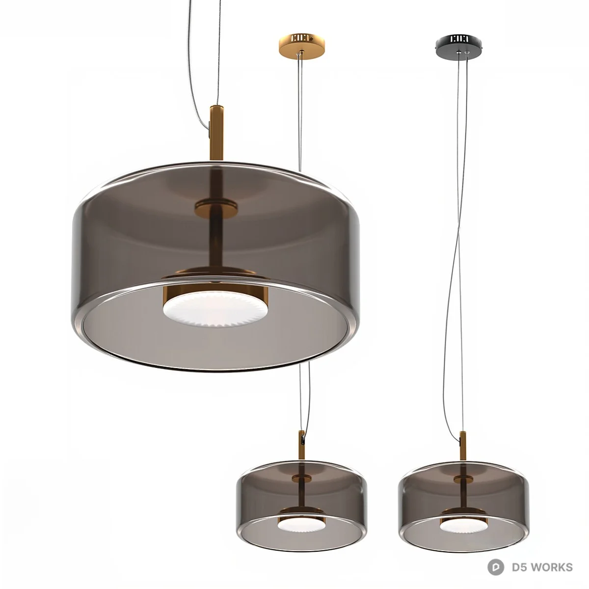 Smoked Glass Drum Pendant Light 3d model - Image 1