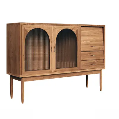 Arched Glass Door Wooden Media Cabinet 3d model