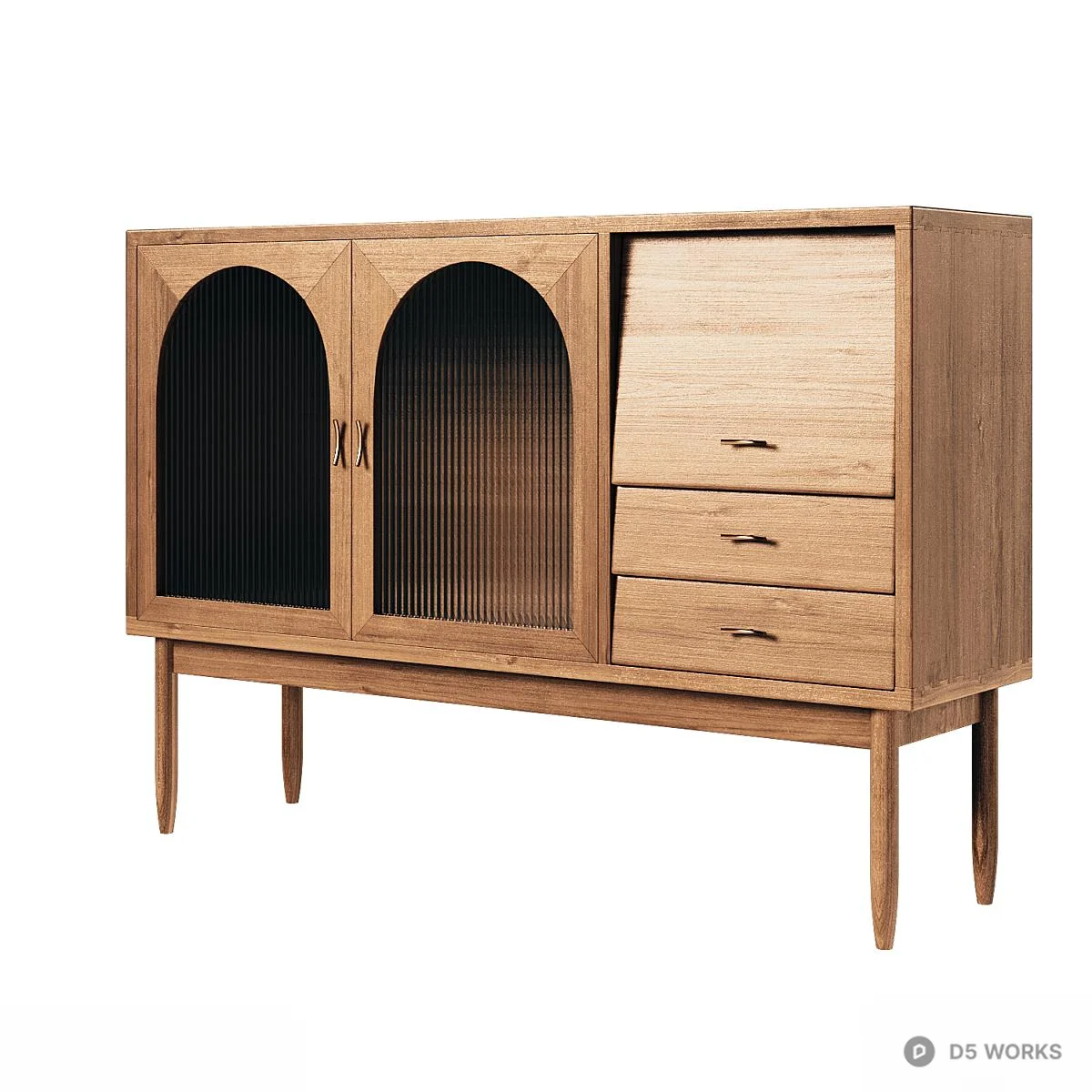 Arched Glass Door Wooden Media Cabinet 3d model thumbnail 3