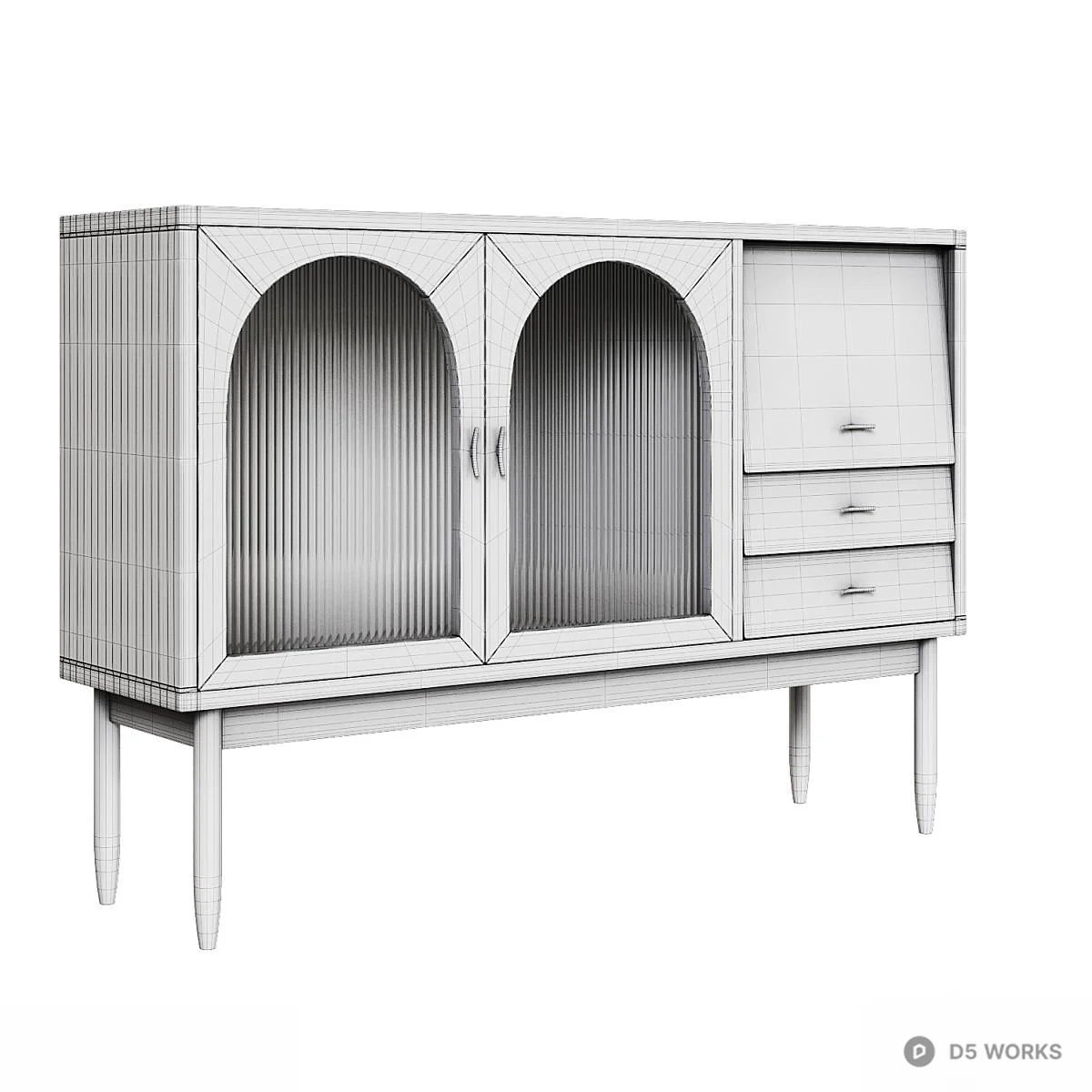 Arched Glass Door Wooden Media Cabinet 3d model thumbnail 4