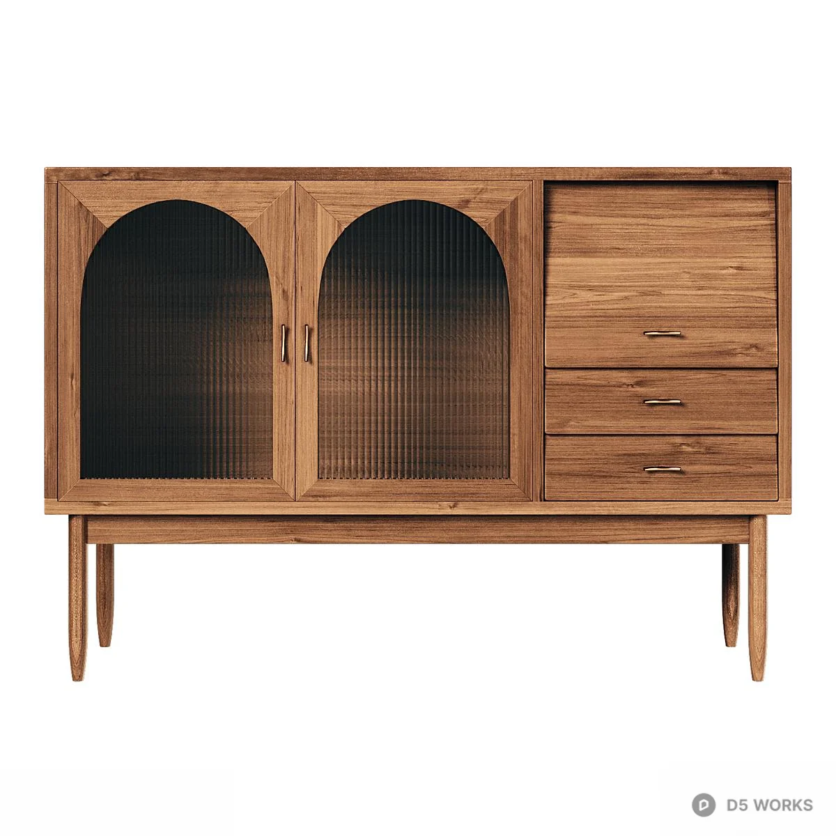 Arched Glass Door Wooden Media Cabinet 3d model thumbnail 2