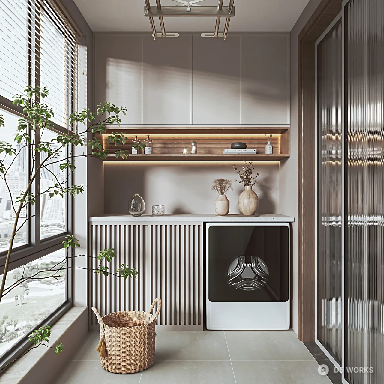 Modern Minimalist Home Balcony With Integrated Laundry Unit 3d model - Image 1