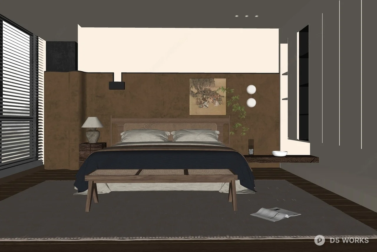 Minimalist Wooden Living Room Storage Wall 3d model thumbnail 2