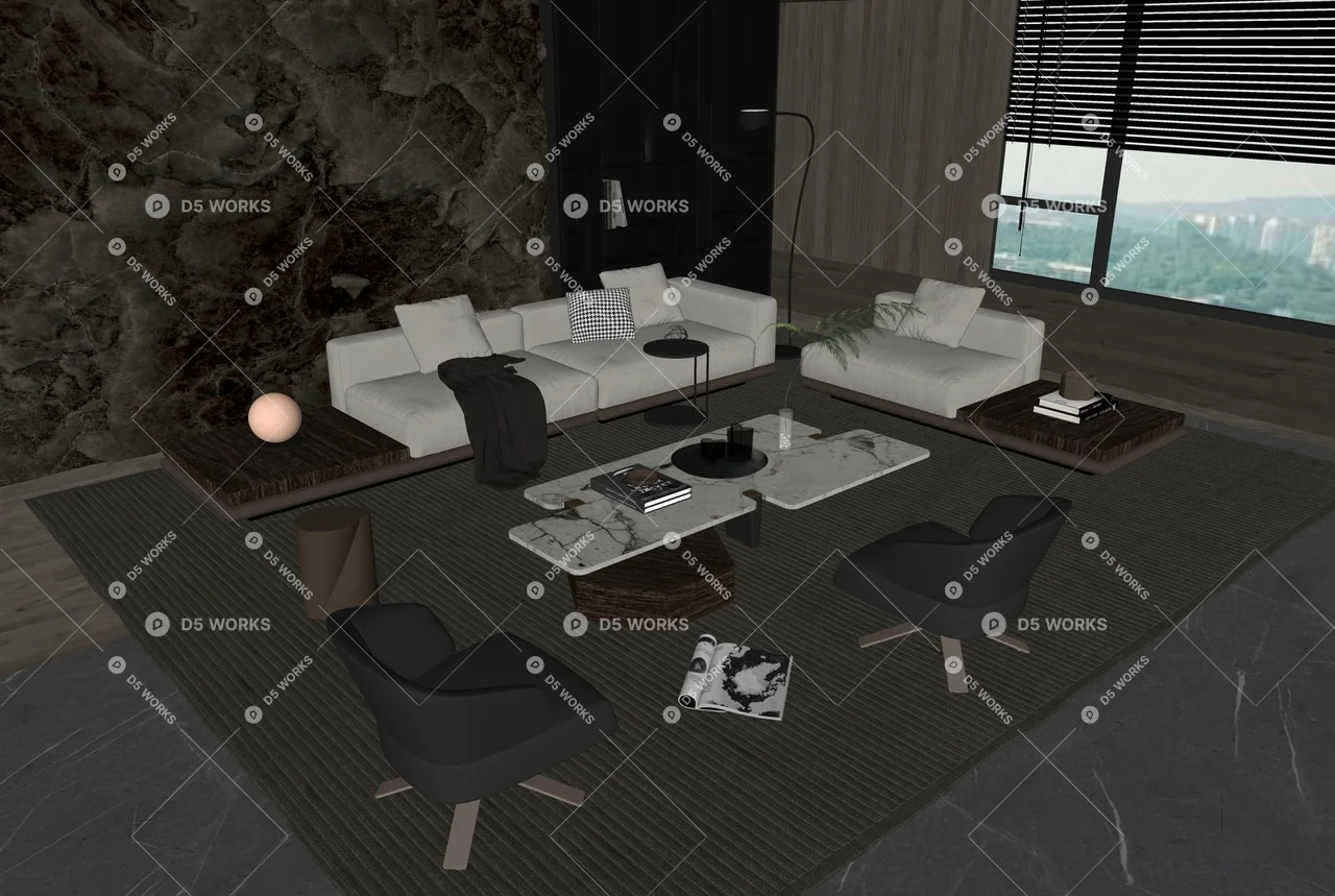 Modern Sofa & Side Table Set 3d model thumbnail 2