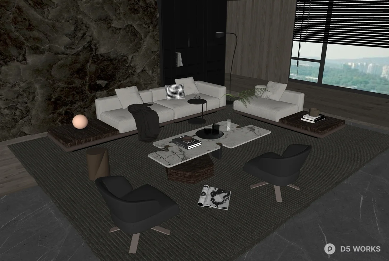 Modern Minimalist Living Room with Textured Wall 3d model thumbnail 2
