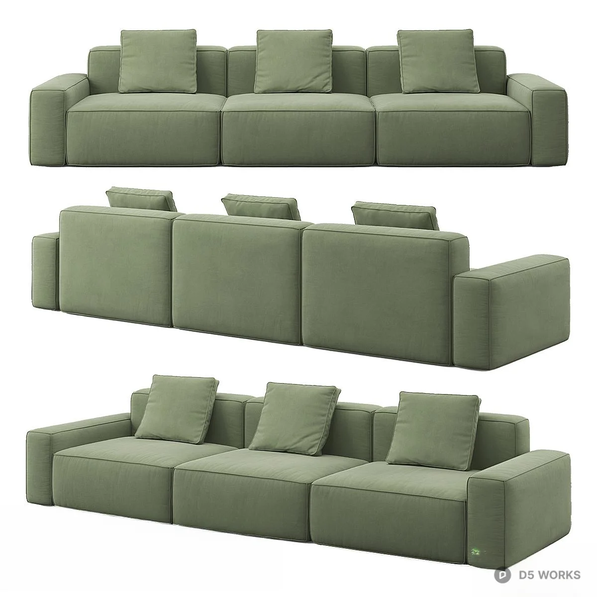 Modular Olive Green Fabric Sectional Sofa 3d model - Image 1
