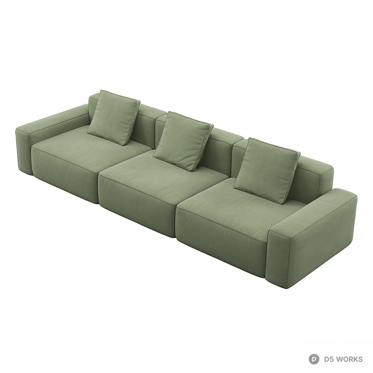 Modular Olive Green Fabric Sectional Sofa 3d model thumbnail 2