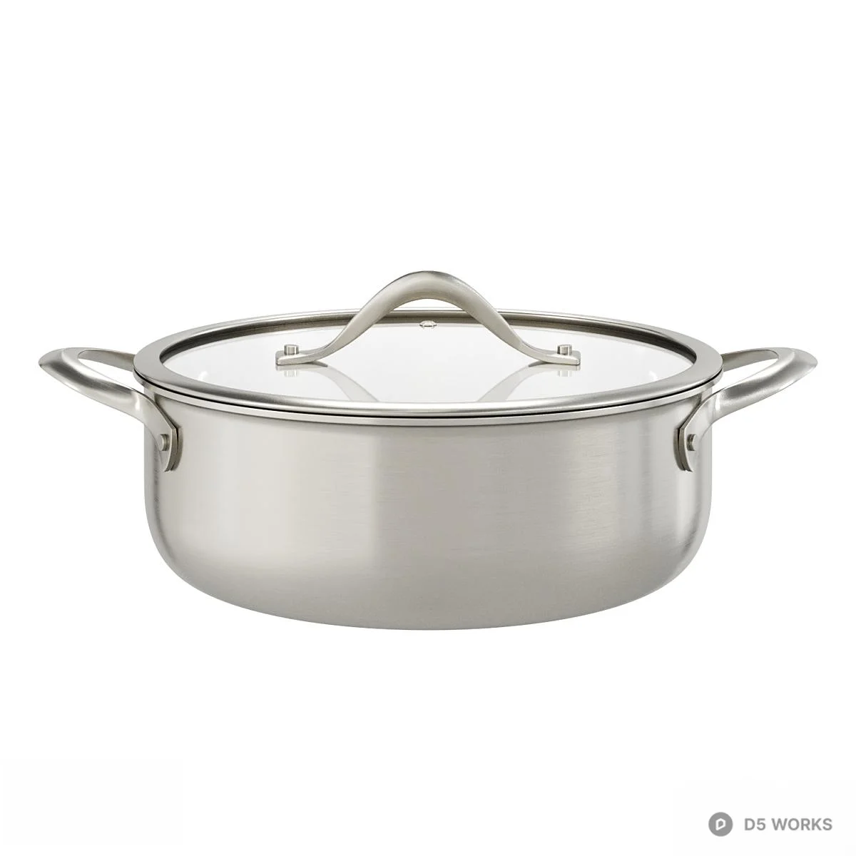 Stainless Steel Cooking Pot With Glass Lid 3d model thumbnail 2
