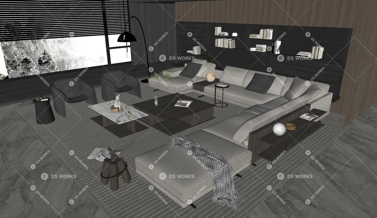 Modern Sofa & Side Table Set 3d model thumbnail 2