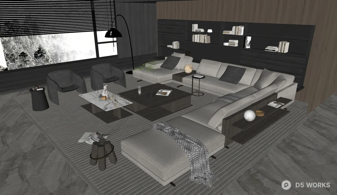 Modern Minimalist Living Room with Sectional Sofa 3d model thumbnail 2