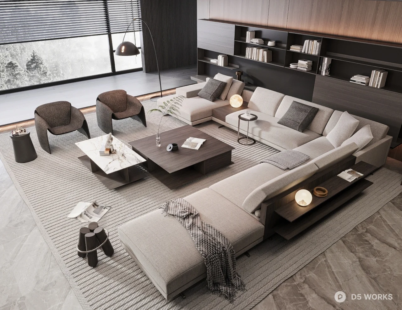 Modern Minimalist Living Room with Sectional Sofa 3d model - Image 1