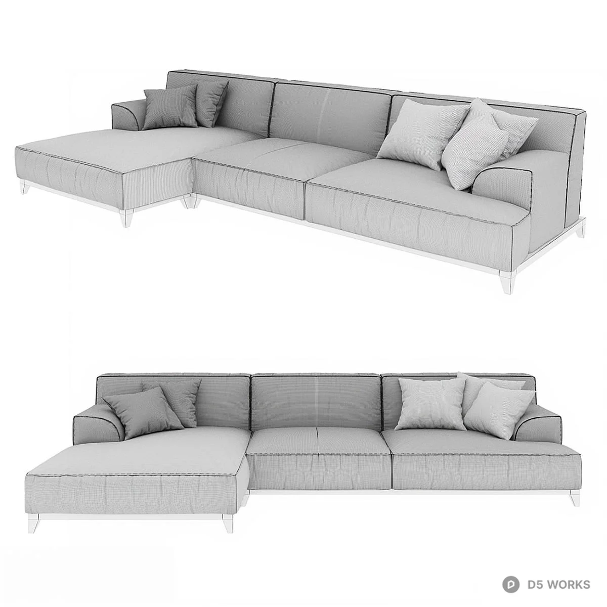 Velvet Sectional Sofa With Chaise 3d model thumbnail 3