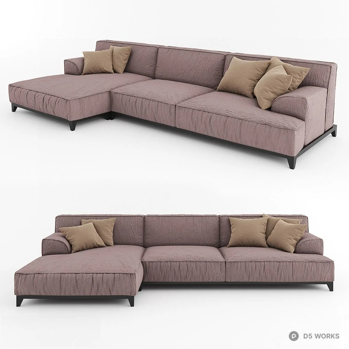 Velvet Sectional Sofa With Chaise 3d model thumbnail 2