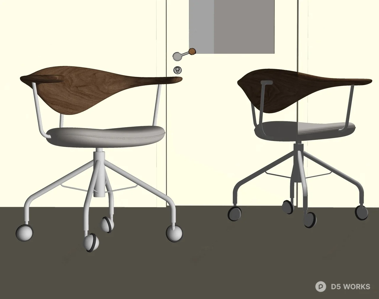 Wooden Backrest Swivel Chair With Chrome Base 3d model thumbnail 2