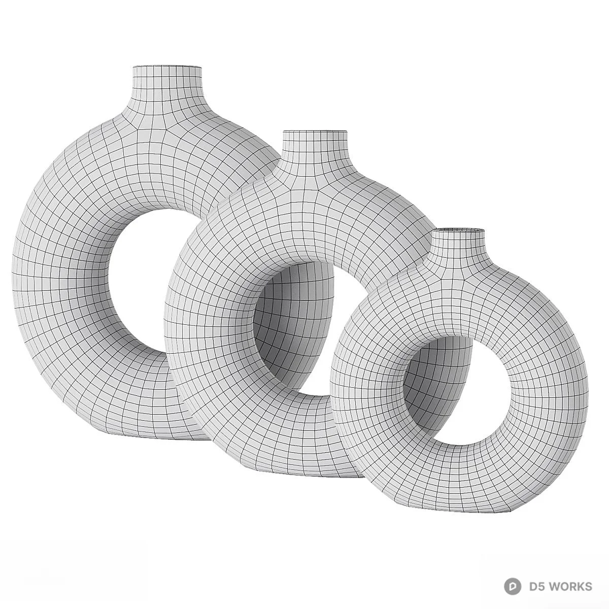 Minimalist Ceramic Ring Vase Set 3d model thumbnail 2
