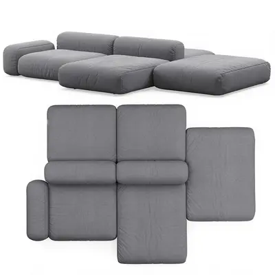 Modular Gray Fabric Sectional Sofa 3d model