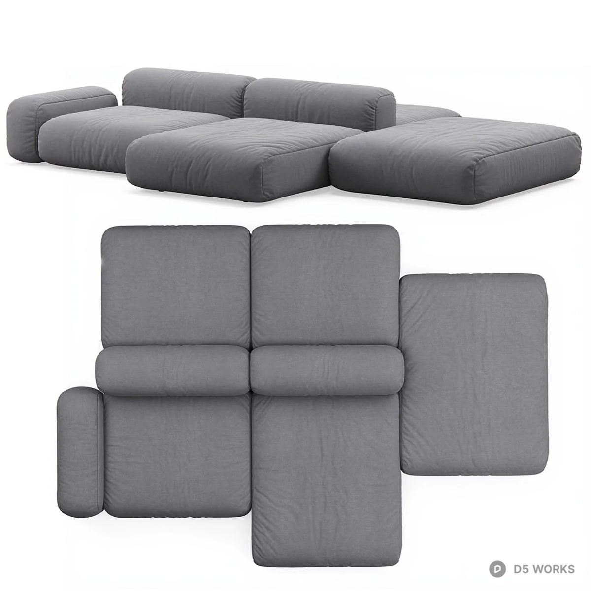 Modular Gray Fabric Sectional Sofa 3d model - Image 1