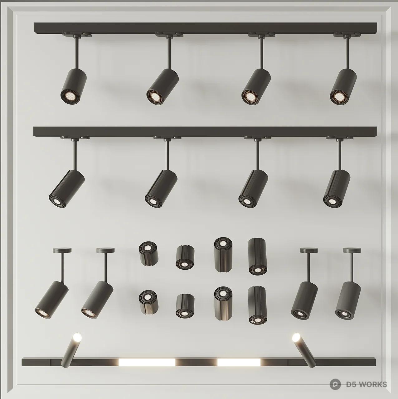 Modern Black Track Lighting System With Adjustable Spotlights 3d model - Image 1