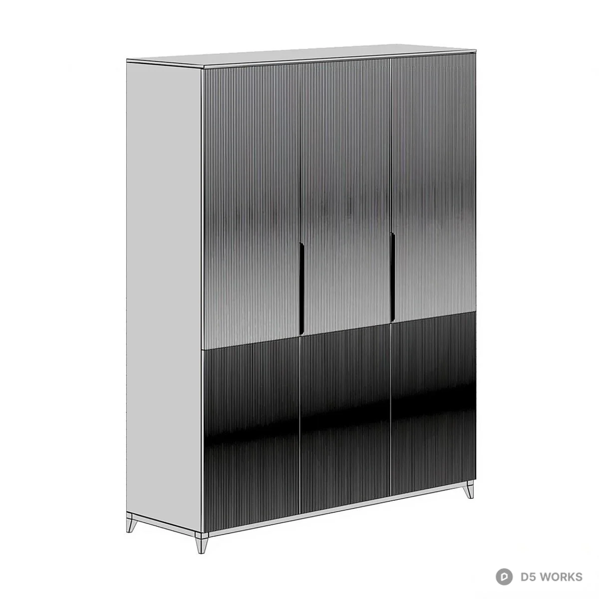 Minimalist Two-Tone Wardrobe With Brass Handles 3d model thumbnail 3