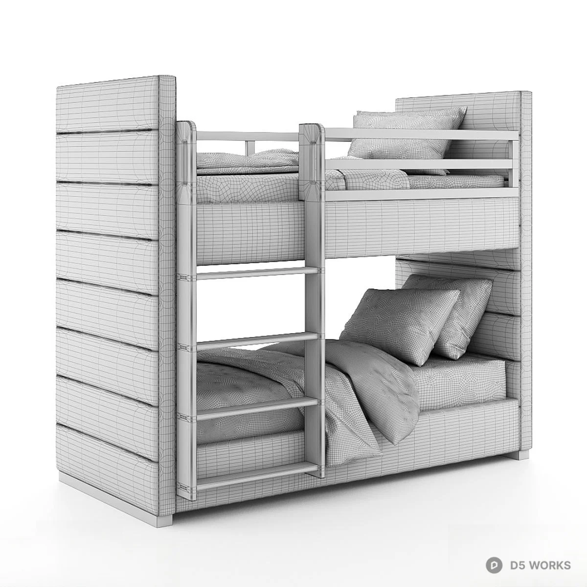 Pink Upholstered Bunk Bed With Wooden Frame 3d model thumbnail 4