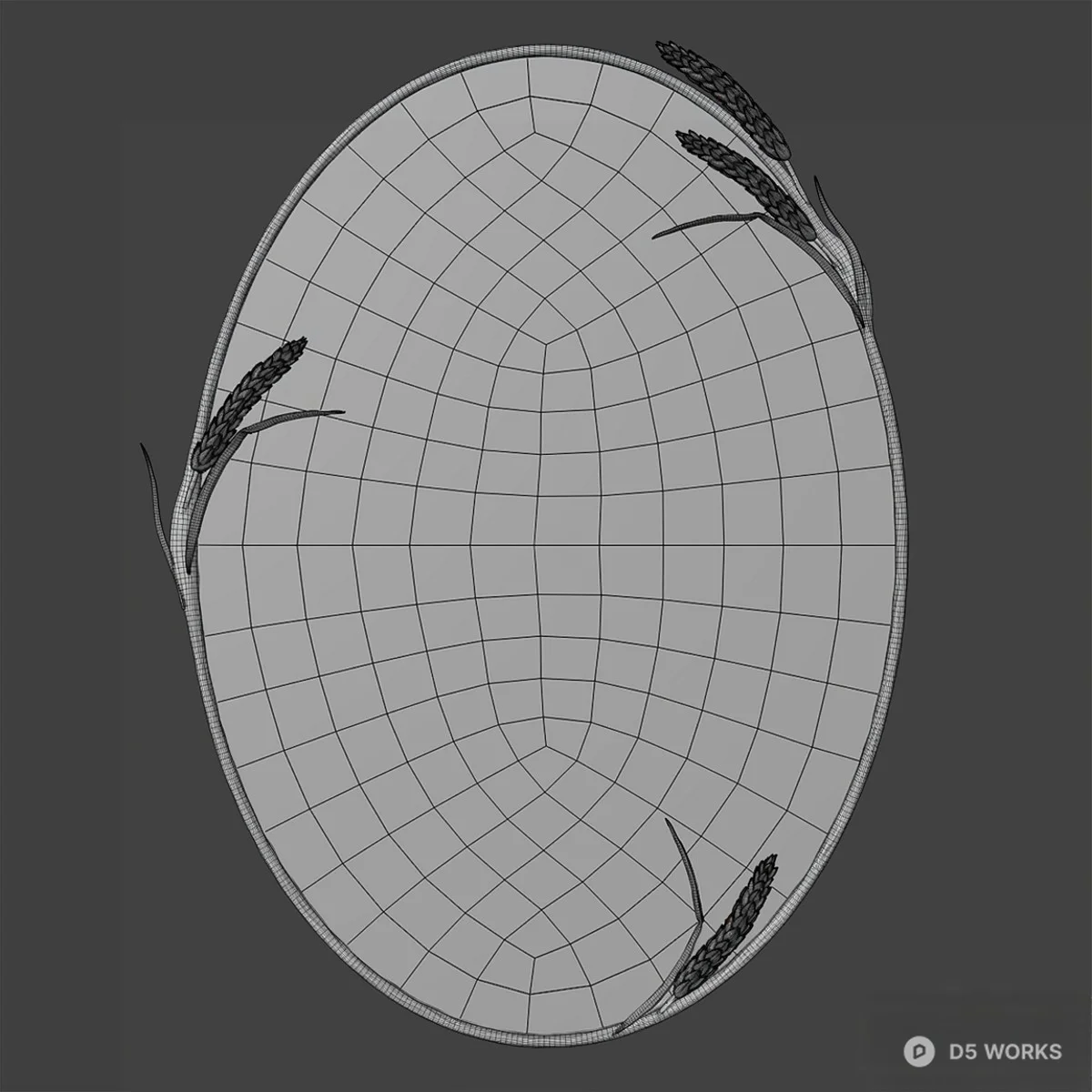 Wheat Motif Oval Decorative Mirror 3d model thumbnail 5
