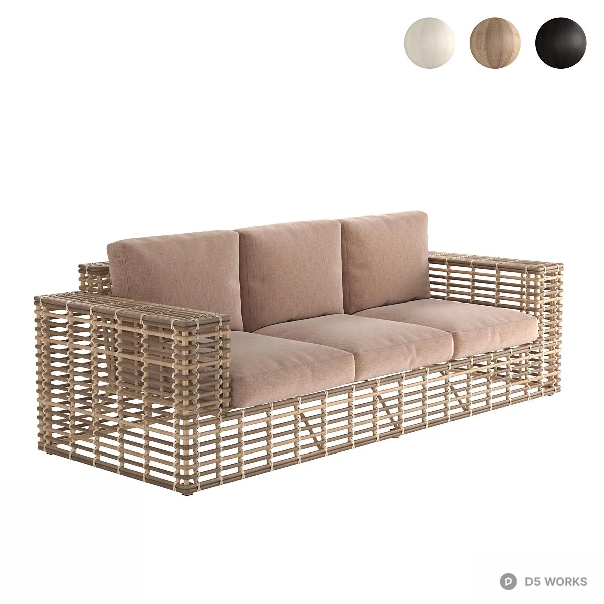Woven Rattan Three-Seater Sofa 3d model - Image 1