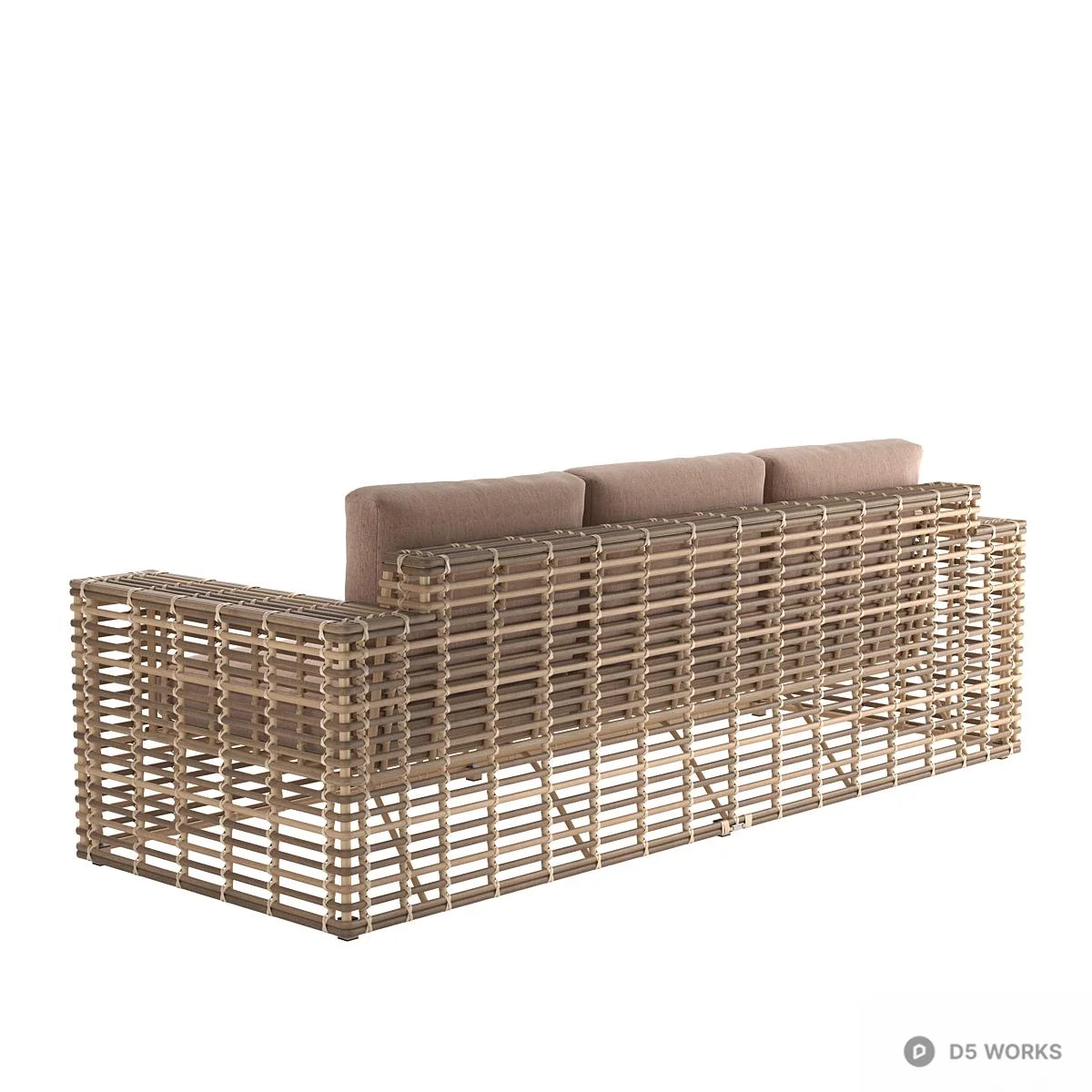 Woven Rattan Three-Seater Sofa 3d model thumbnail 2