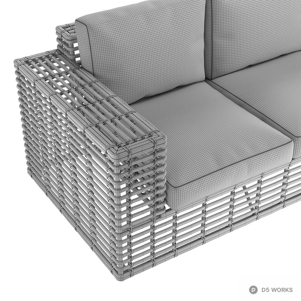 Woven Rattan Three-Seater Sofa 3d model thumbnail 4