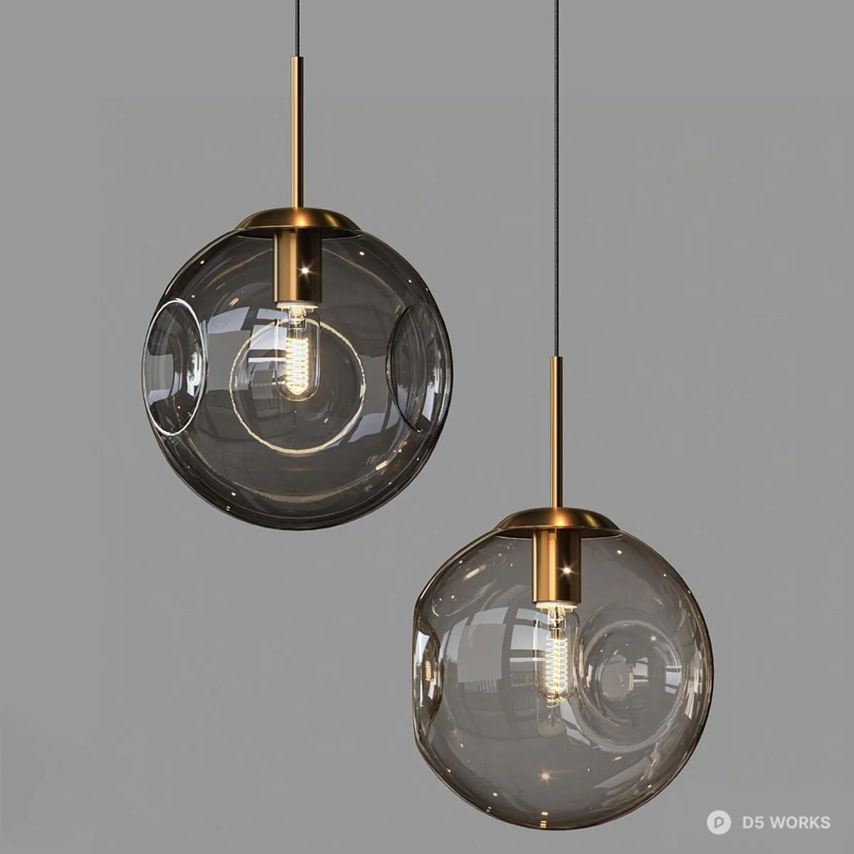 Smoked Glass Sphere Pendant Light With Brass Fitting 3d model - Image 1