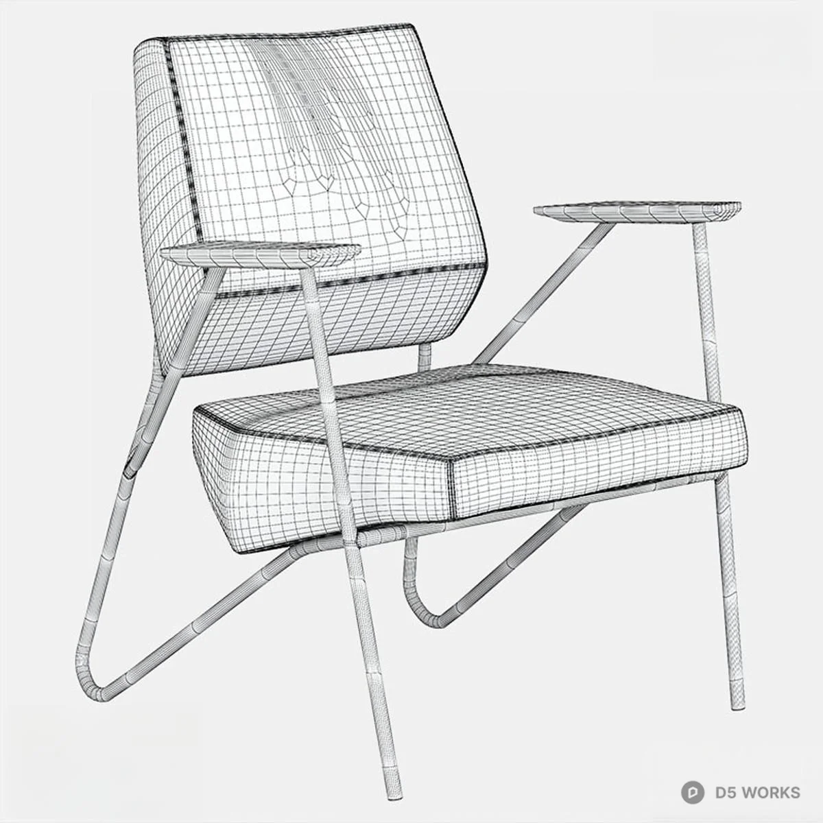 Mid-Century Modern Upholstered Armchair With Wooden Arms 3d model thumbnail 2