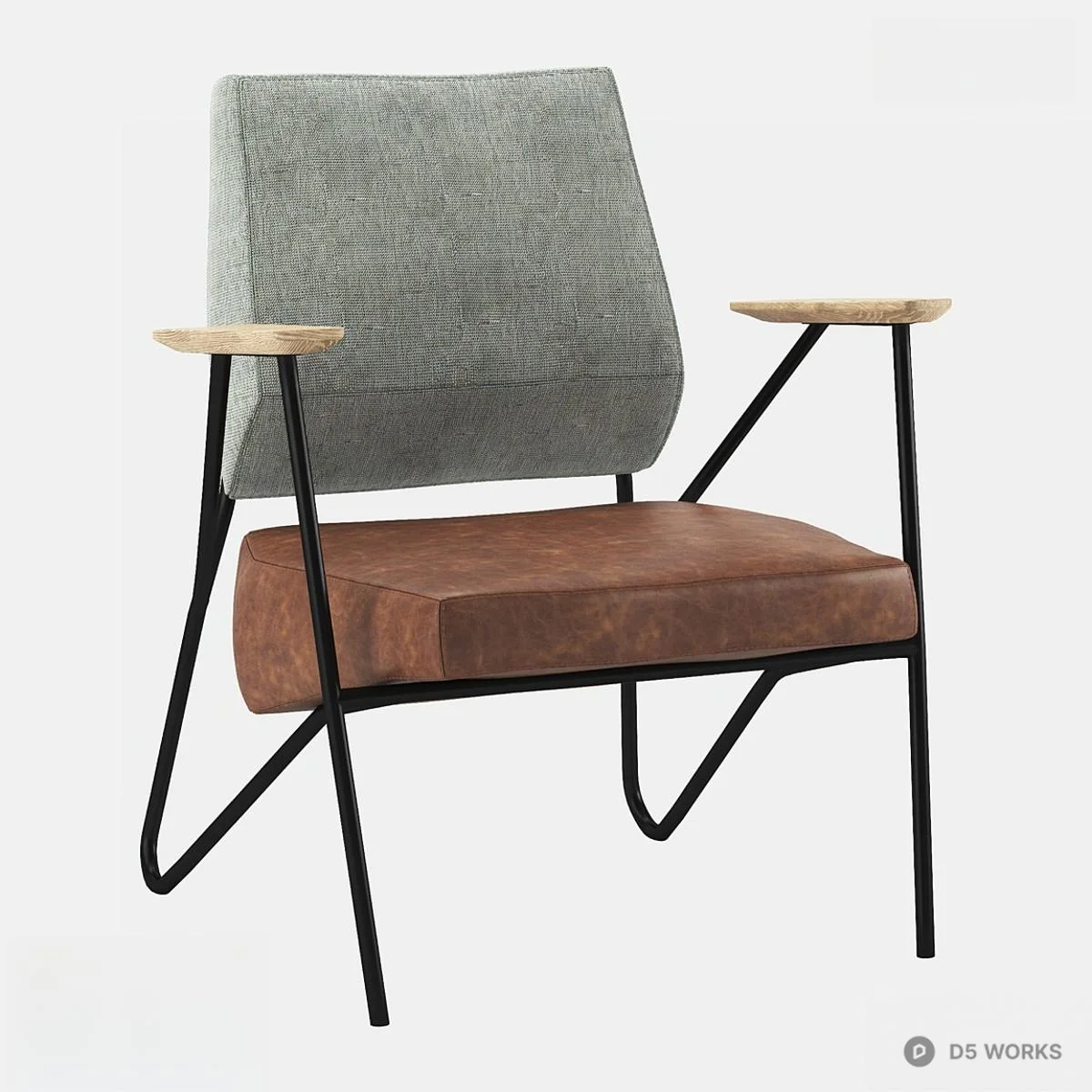 Mid-Century Modern Upholstered Armchair With Wooden Arms 3d model - Image 1