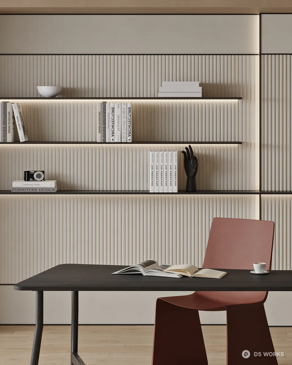 Minimalist Home Study With Integrated Storage And Wooden Flooring 3d model thumbnail 2